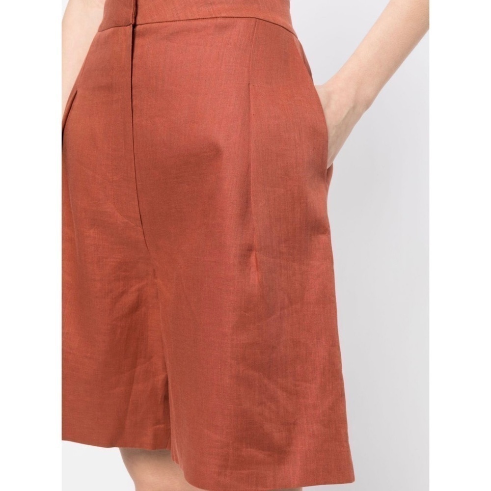 NWT ITMFL Linen Terracotta High Rise Press-Crease Pleated Wide Leg 8” Shorts S - Picture 6 of 14